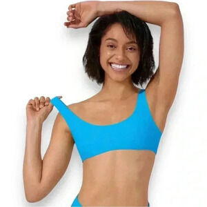 NWT Halara Solid U Neck Bikini Top Swimsuit Sky Blue Classic Design Size Latge